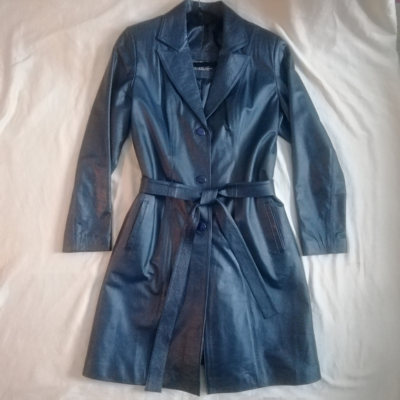 J J Disenos genuine leather trench coat - Picture 1 of 7